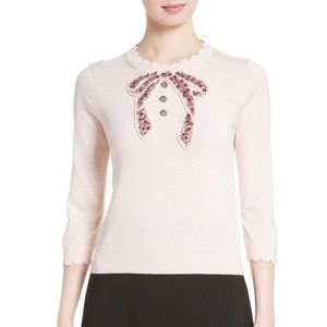 Late Spade Scalloped Embellished bow sweater